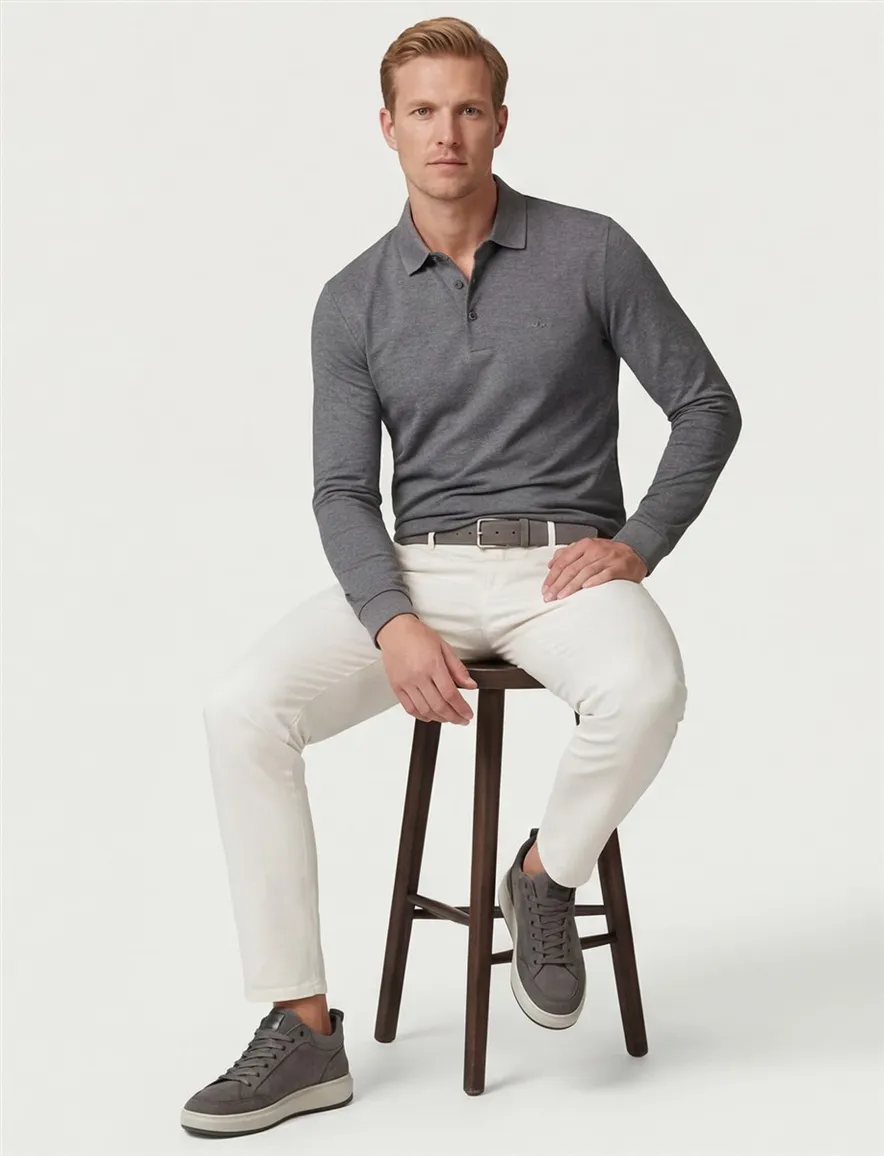 polo Hugo Boss grijs gemêleerd katoen slim fit