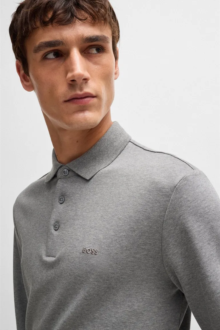 polo Hugo Boss grijs gemêleerd katoen slim fit