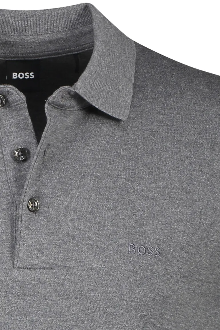 polo Hugo Boss grijs gemêleerd katoen slim fit