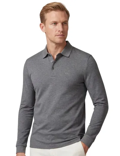 Hugo Boss polo Hugo Boss grijs gemêleerd katoen slim fit