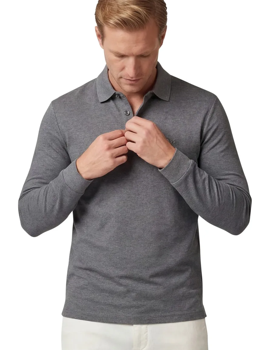 polo Hugo Boss grijs gemêleerd katoen slim fit