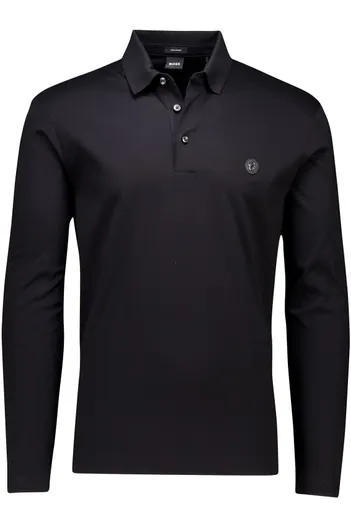 Hugo Boss poloshirt Boss Black lange mouw effen zwart katoen