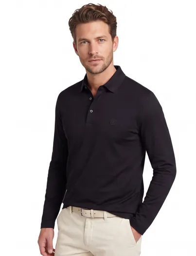 Hugo Boss poloshirt Boss Black lange mouw effen zwart katoen