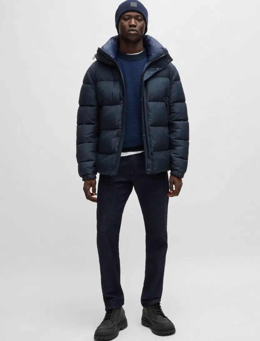 donkerblauw Boss winterjas Omaris gewatteerd