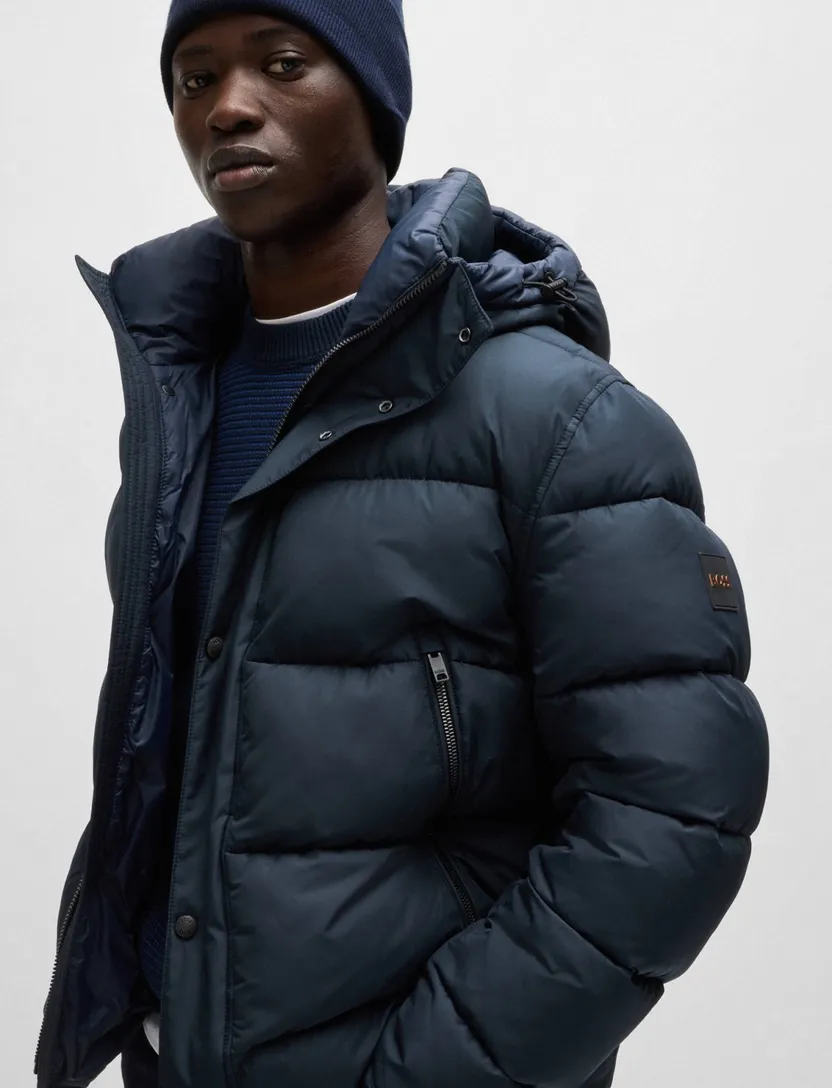 donkerblauw Boss winterjas Omaris gewatteerd
