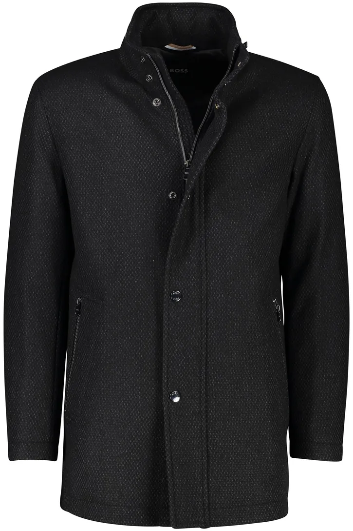 BOSS winterjas zwart Normale Fit gemeleerd