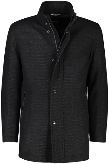 Hugo Boss Normale Fit BOSS Camron winterjas zwart gemêleerd