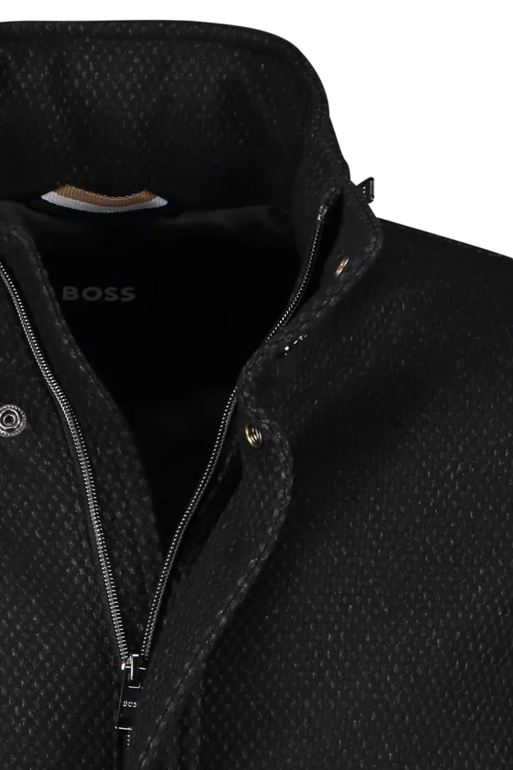 BOSS winterjas zwart Normale Fit gemeleerd