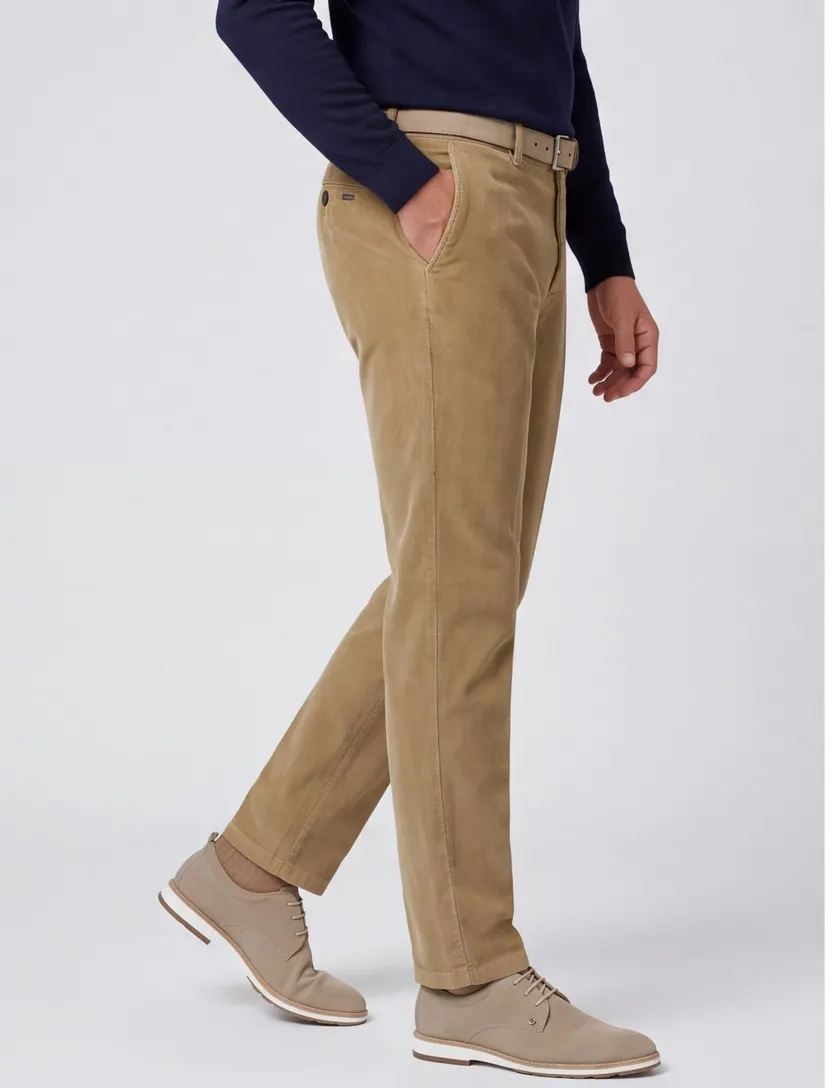 M.E.N.S. Madison chino bruin ribstof normale fit effen