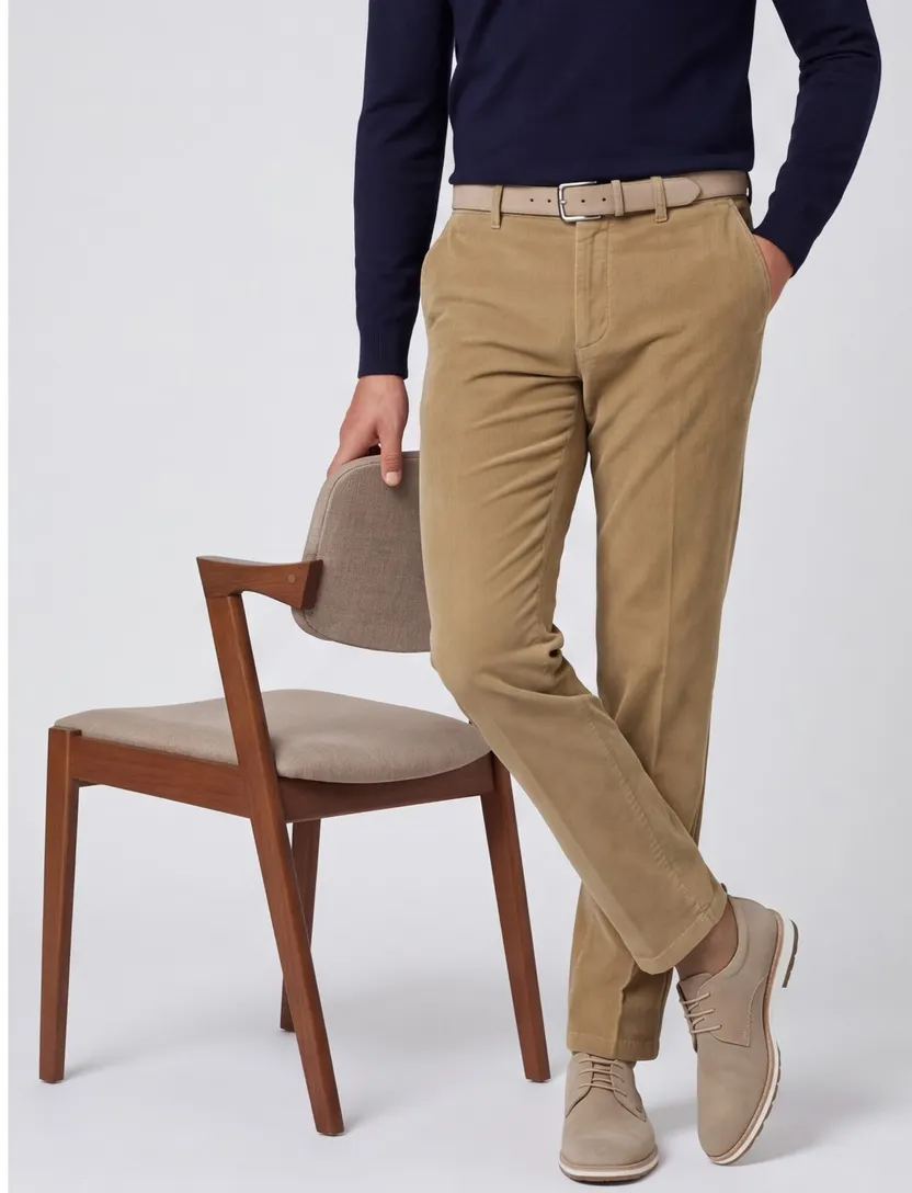 M.E.N.S. Madison chino bruin ribstof normale fit effen