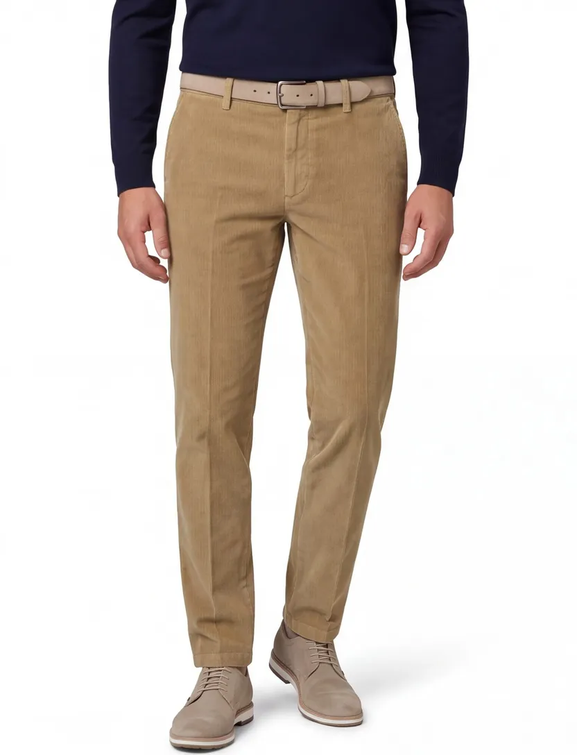 M.E.N.S. Madison chino bruin ribstof normale fit effen