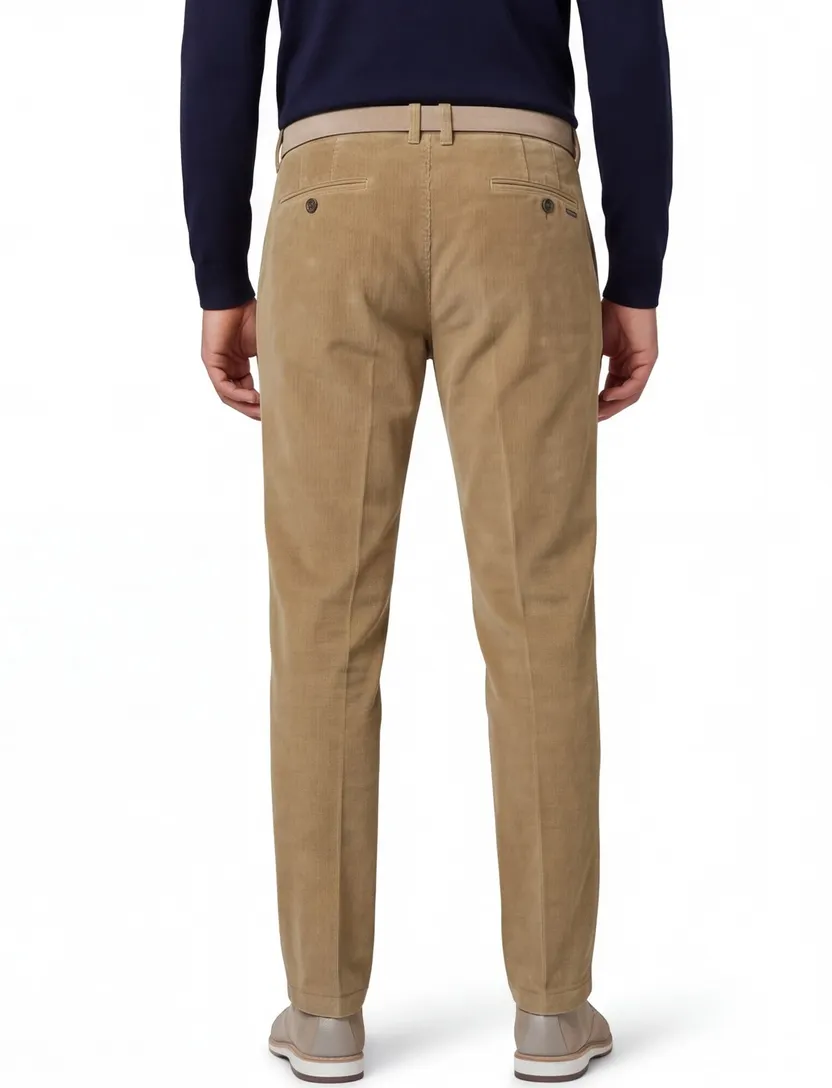 M.E.N.S. Madison chino bruin ribstof normale fit effen