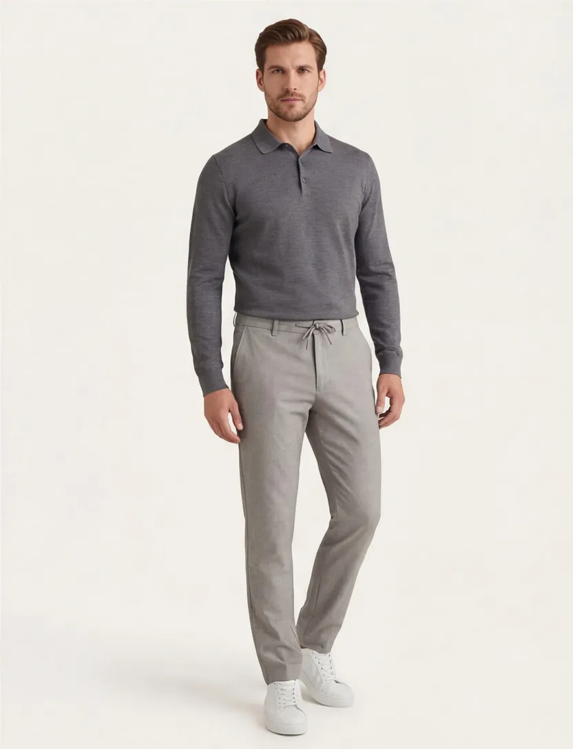 North84 pantalon grijs gemêleerd katoen
