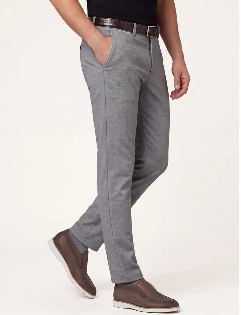 COM4 katoenen chino grijs gemêleerd stretch normale fit