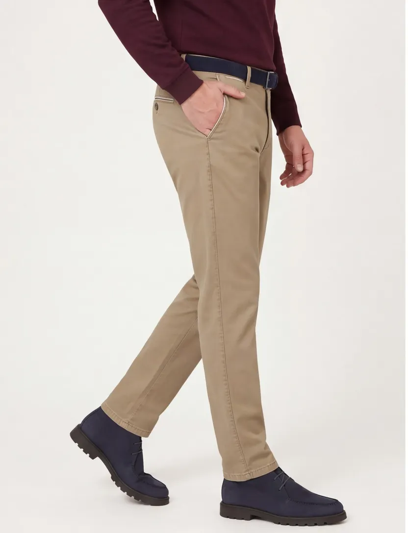 katoenen COM4 broek bruin effen normale fit