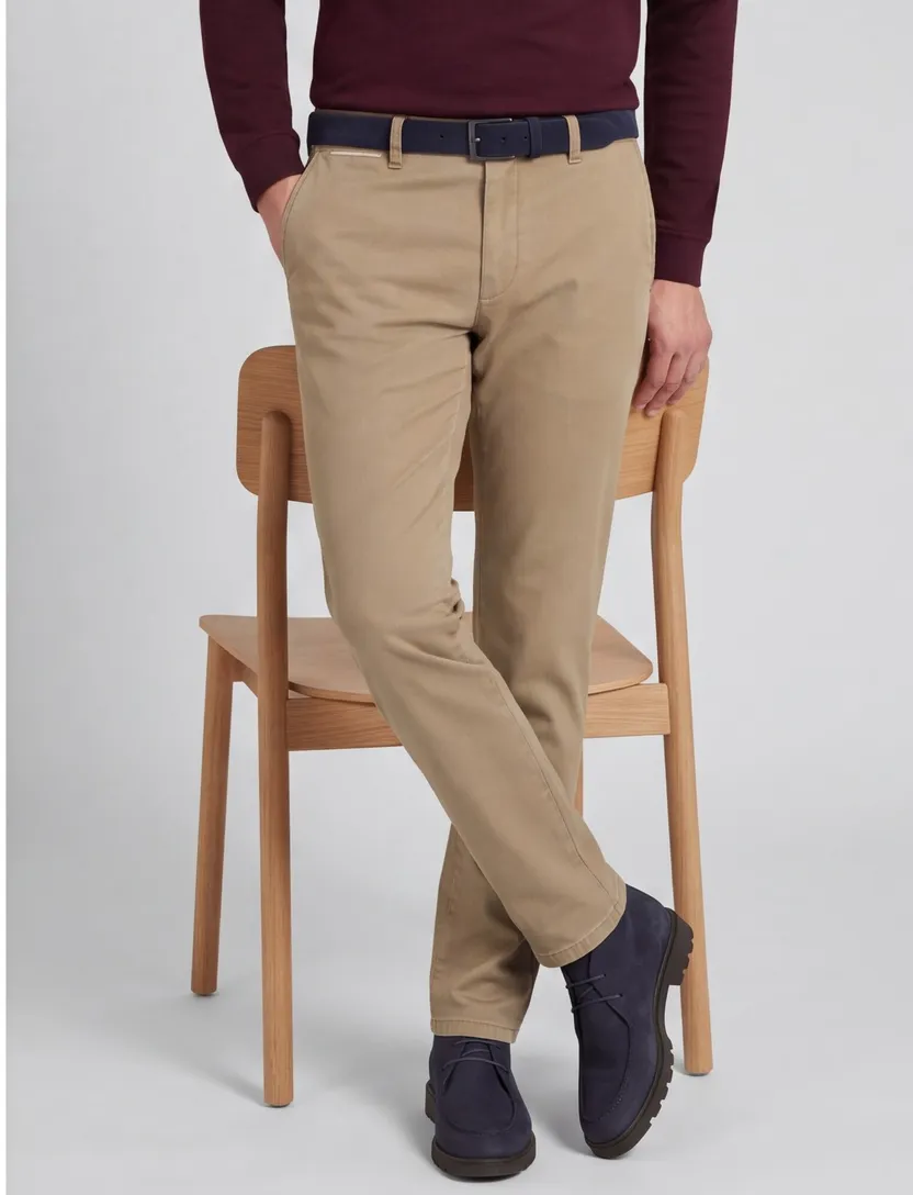 katoenen COM4 broek bruin effen normale fit