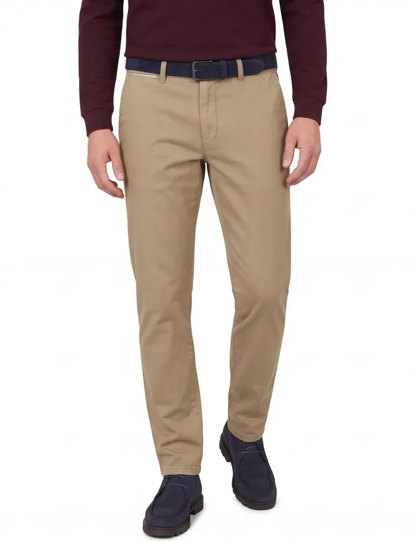 katoenen COM4 broek bruin effen normale fit