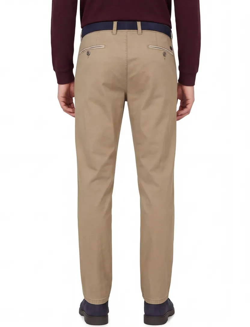 katoenen COM4 broek bruin effen normale fit