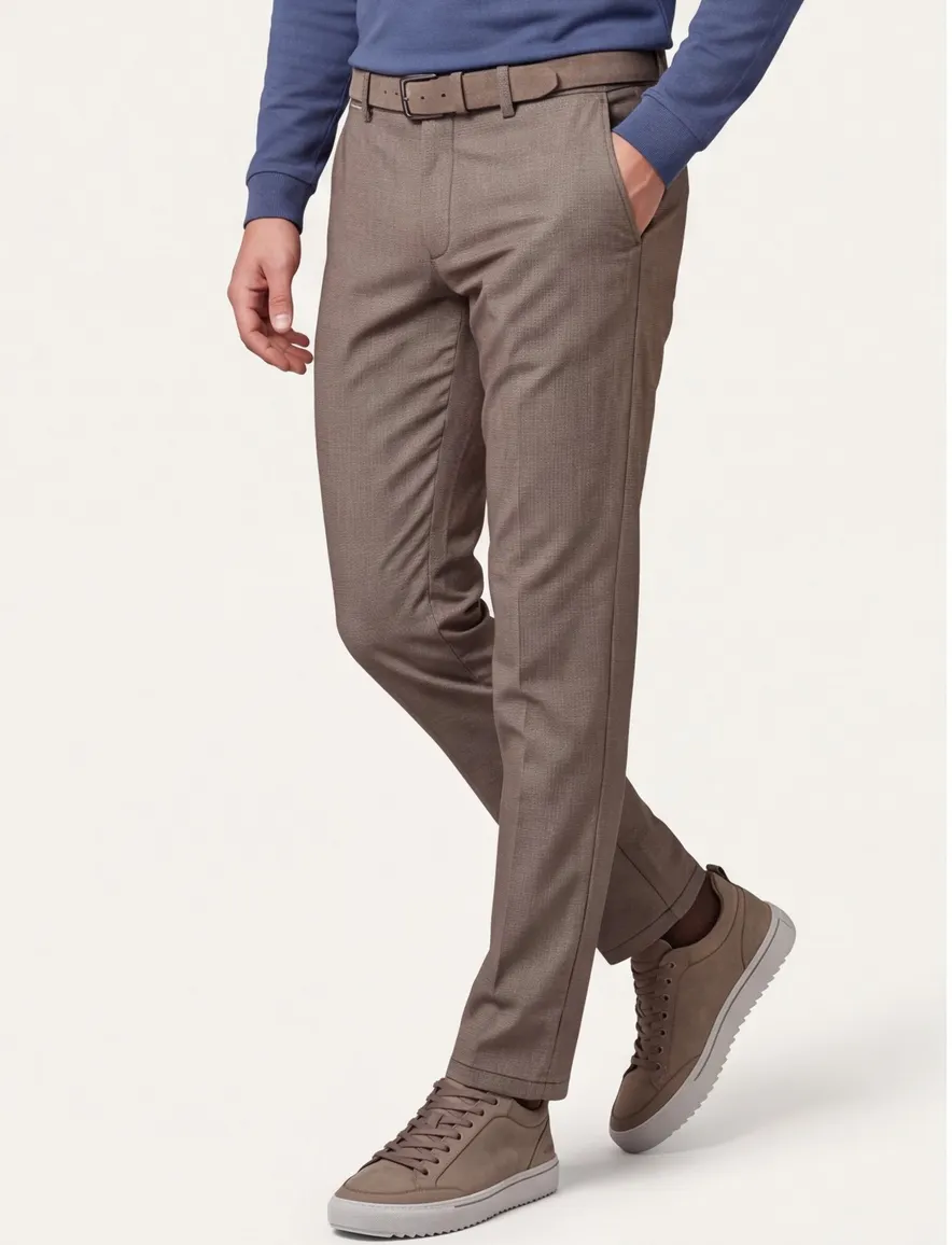 katoenen broek COM4 bruin geruit katoen, stretch