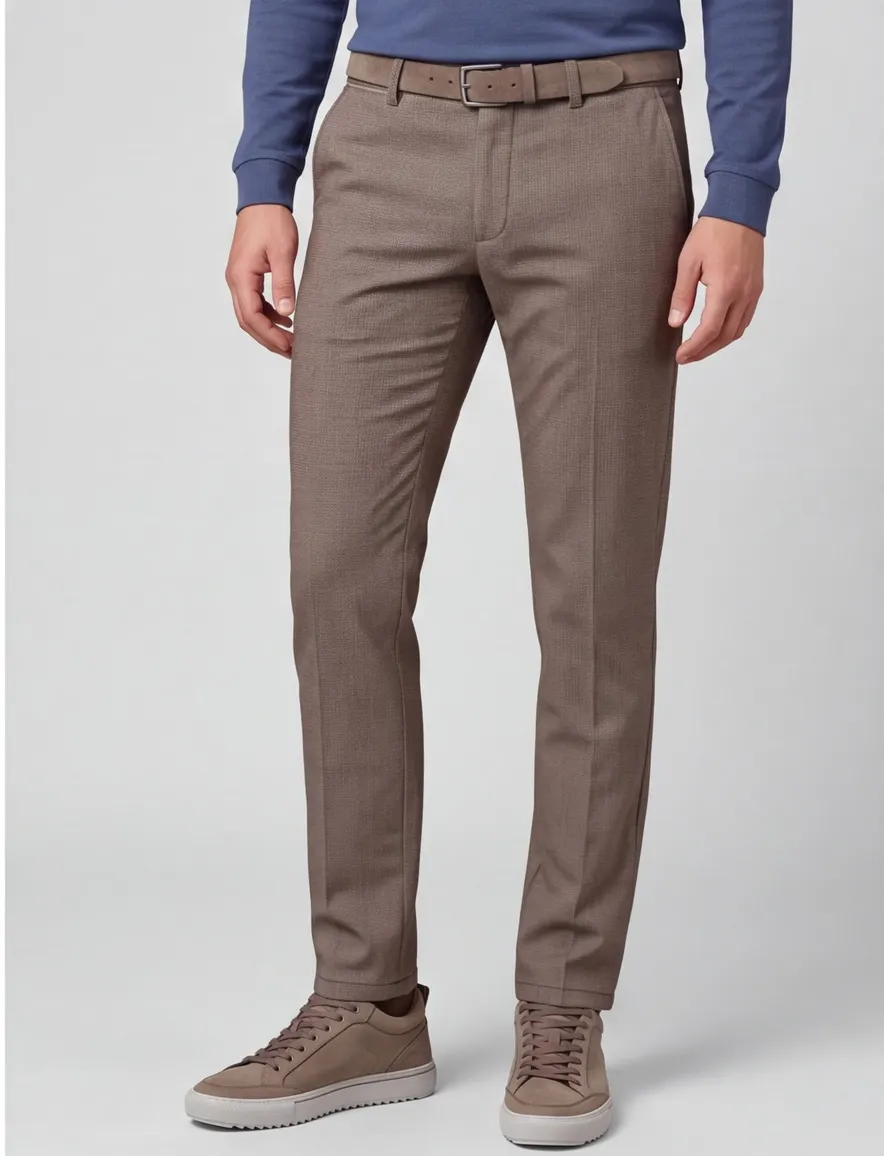 katoenen COM4 broek bruin geruit normale fit