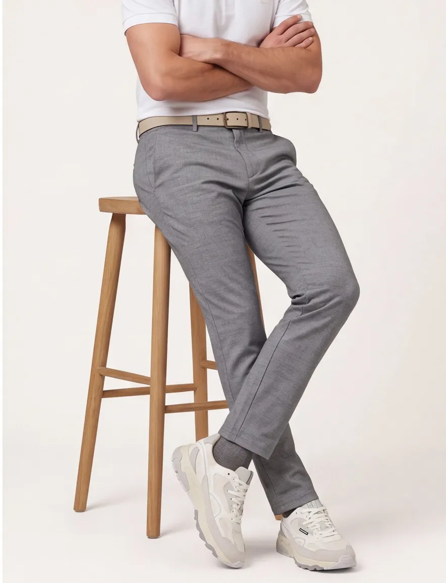 COM4 katoenen broek gemeleerd grijs normale fit