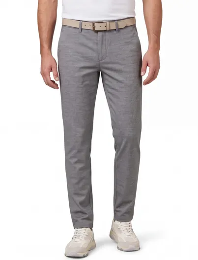 COM4 COM4 katoenen broek gemeleerd grijs normale fit