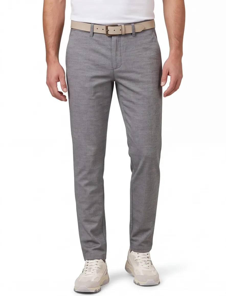 COM4 katoenen broek gemeleerd grijs normale fit