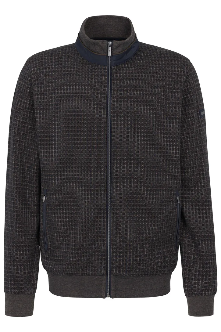 Geruit Bugatti vest bruin met rits wijde fit