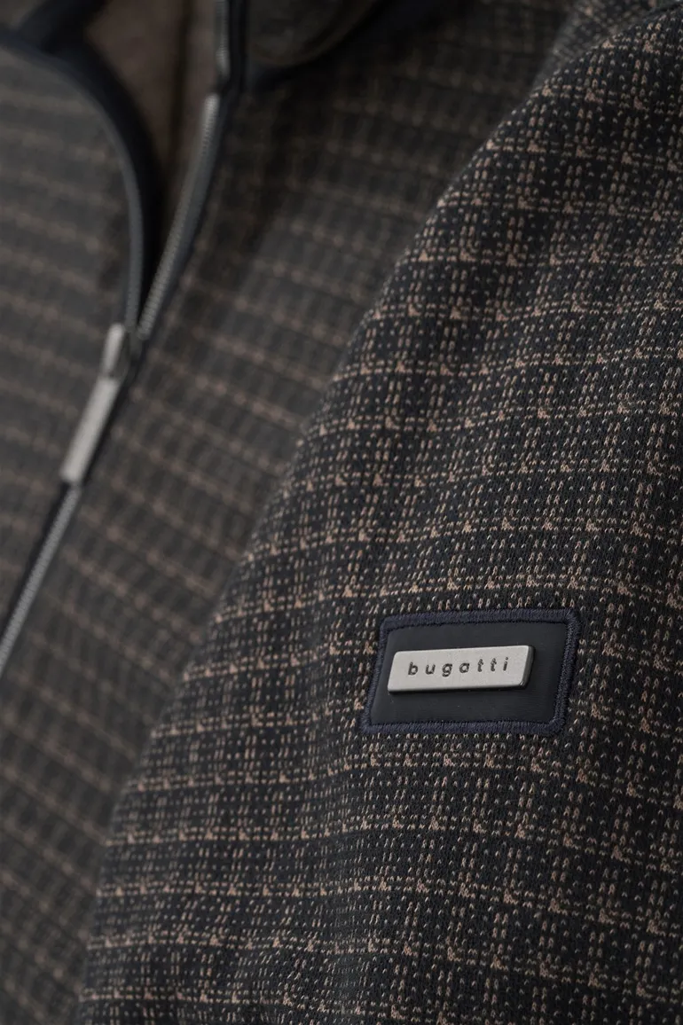Bugatti vest bruin geprint met rits wijde fit