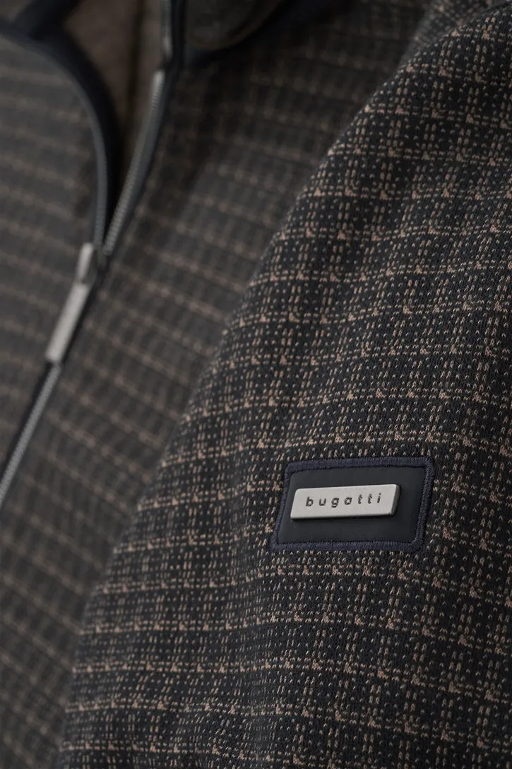 Geruit Bugatti vest bruin met rits wijde fit