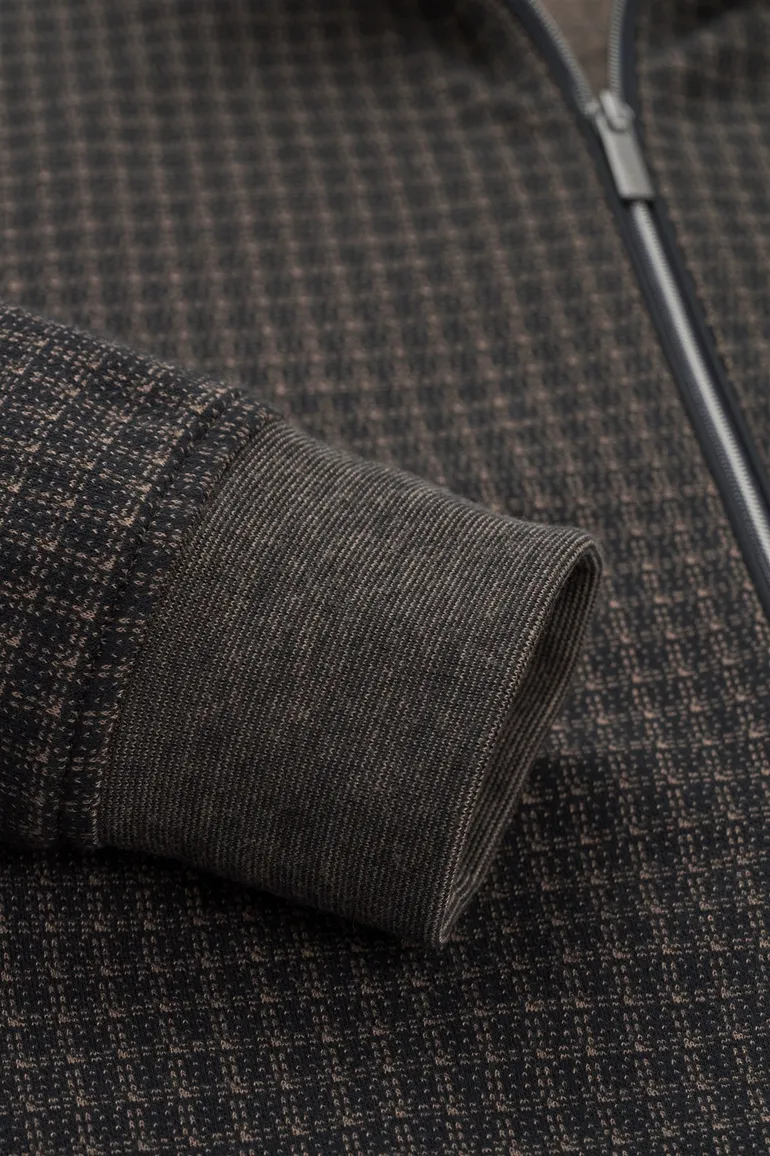 Bugatti vest bruin geprint met rits wijde fit