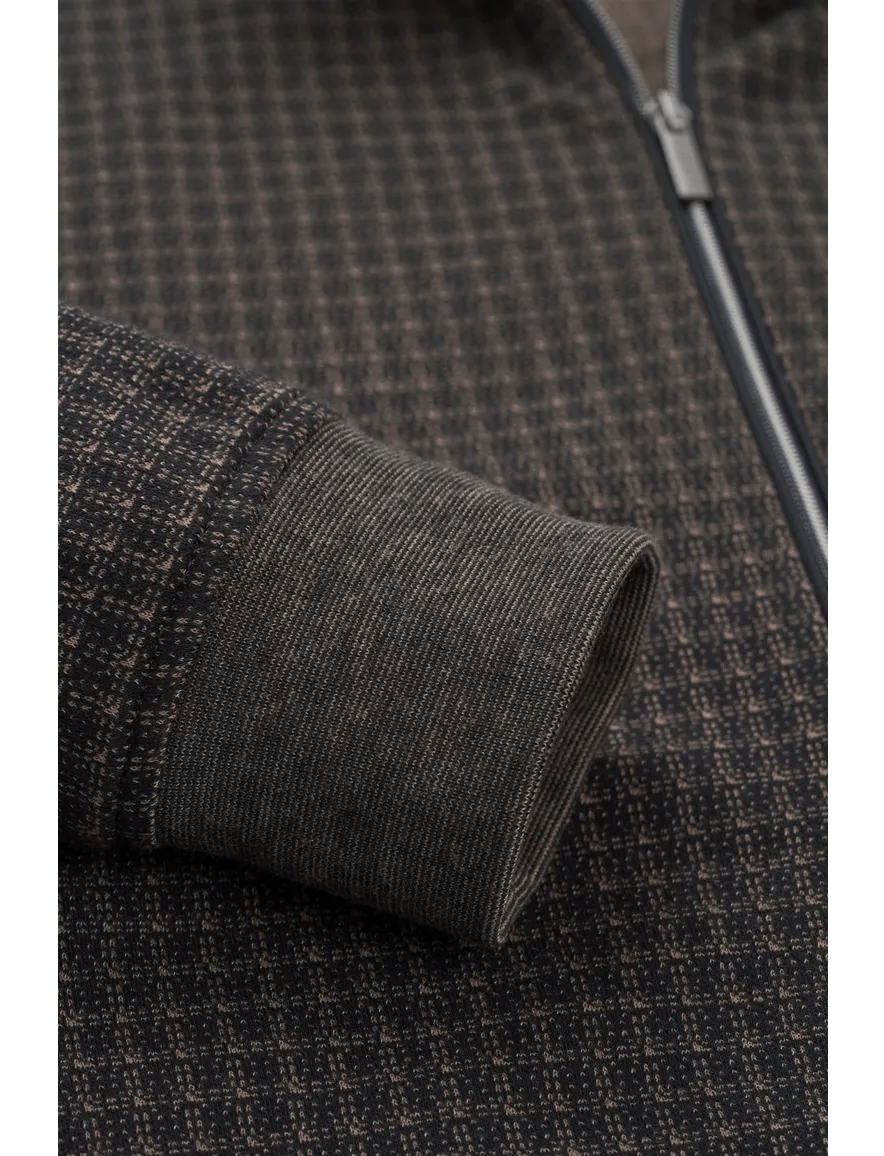 Bugatti vest bruin geprint met rits wijde fit