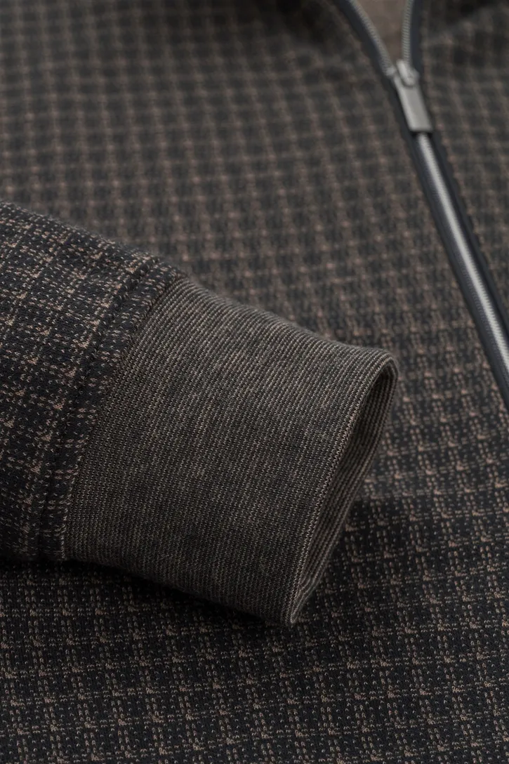 Geruit Bugatti vest bruin met rits wijde fit