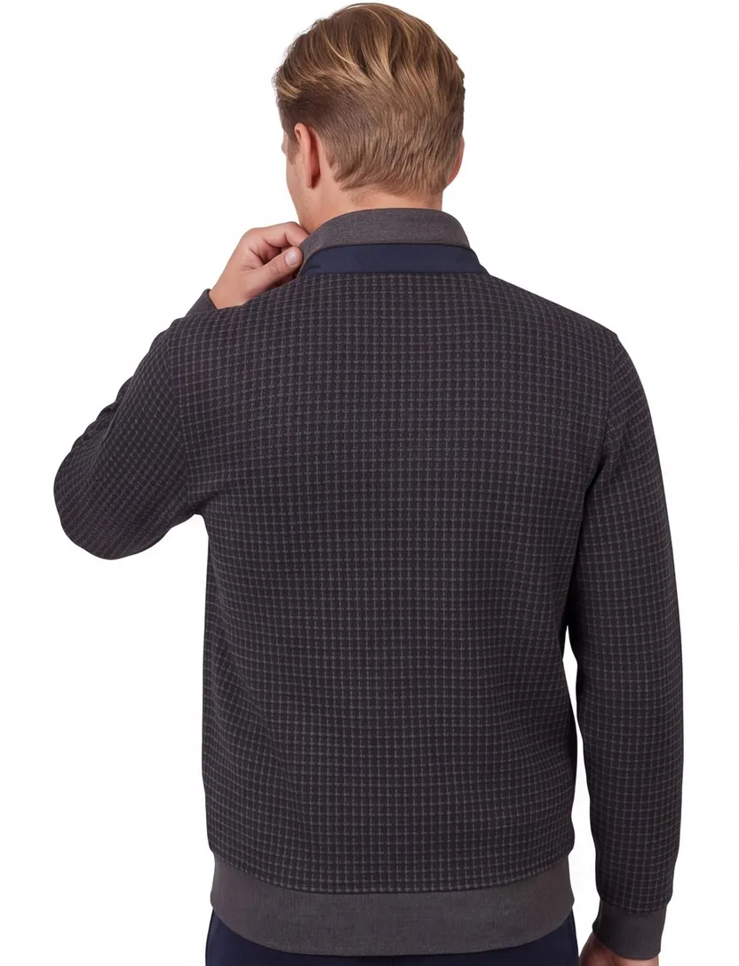 Geruit Bugatti vest bruin met rits wijde fit