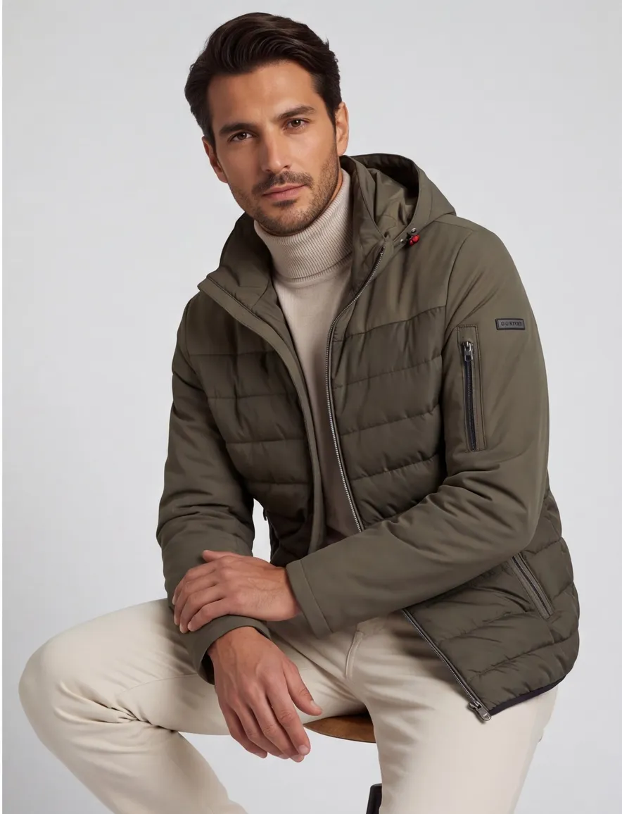 winterjas Bugatti Flexcity groen normale fit polyester effen rits