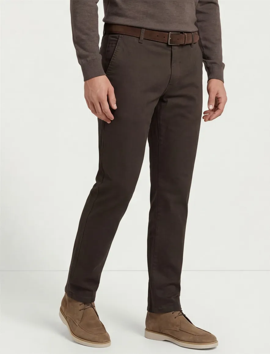 katoenen broek Meyer bruin effen katoen, stretch Bonn