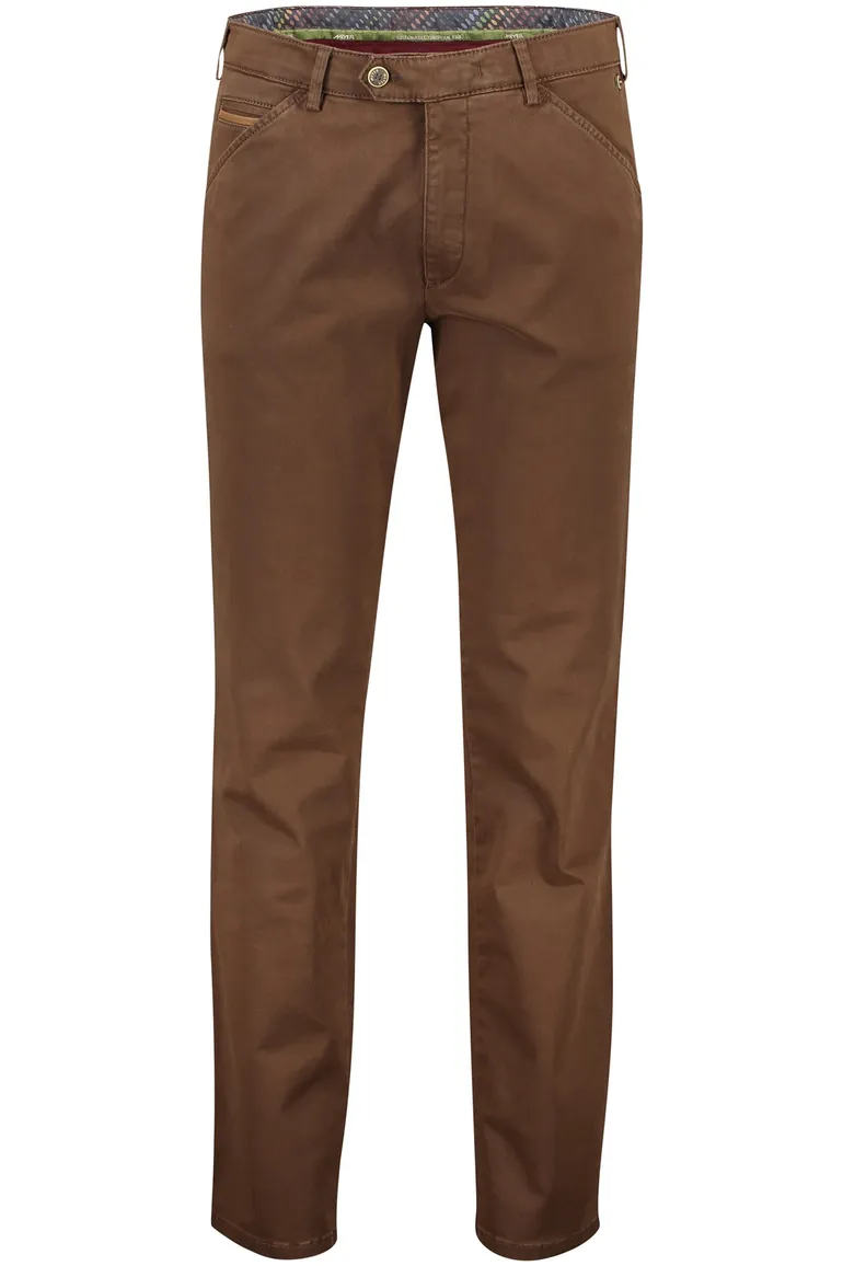 katoenen broek Meyer bruin effen katoen, stretch Chicago