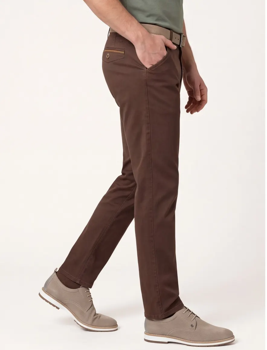 katoenen Meyer broek Chicago bruin effen normale fit
