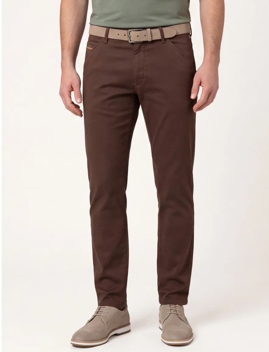 katoenen Meyer broek Chicago bruin effen normale fit