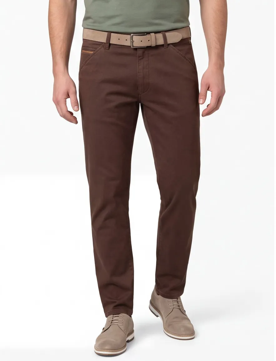 katoenen Meyer broek Chicago bruin effen normale fit