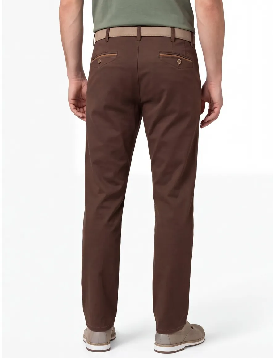 katoenen Meyer broek Chicago bruin effen normale fit