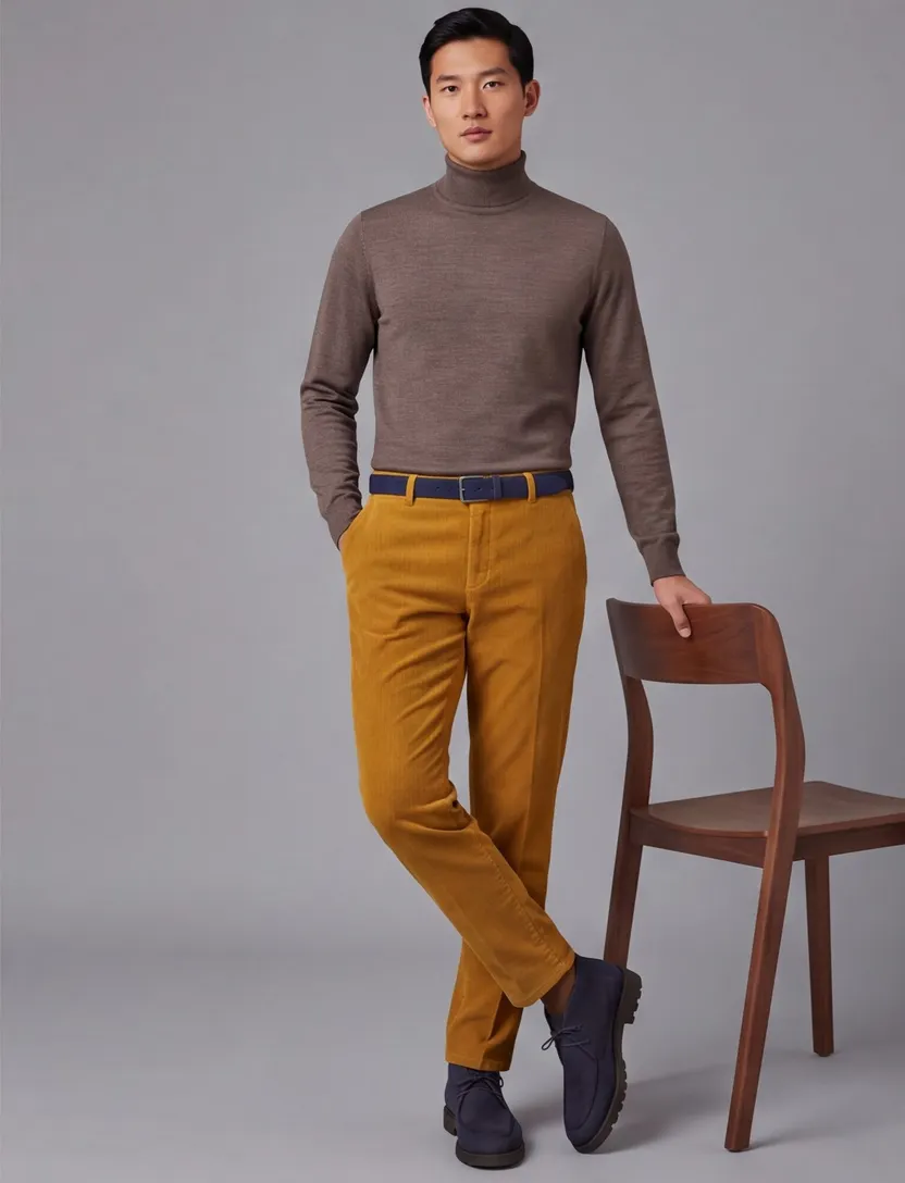 katoenen Meyer rib broek effen camel Bonn