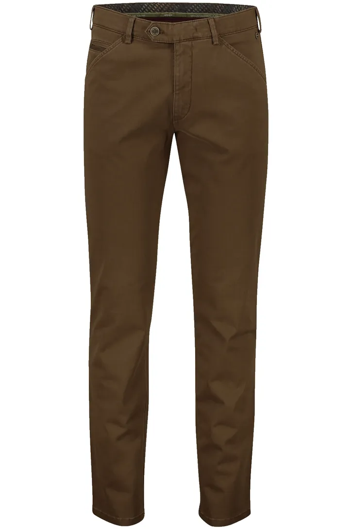 katoenen Meyer broek effen bruin katoen Chicago normale fit