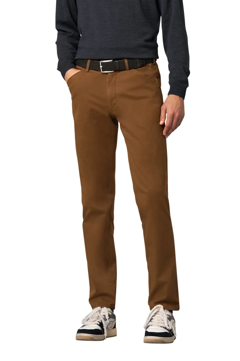 Meyer katoenen broek Chicago effen bruin normale fit