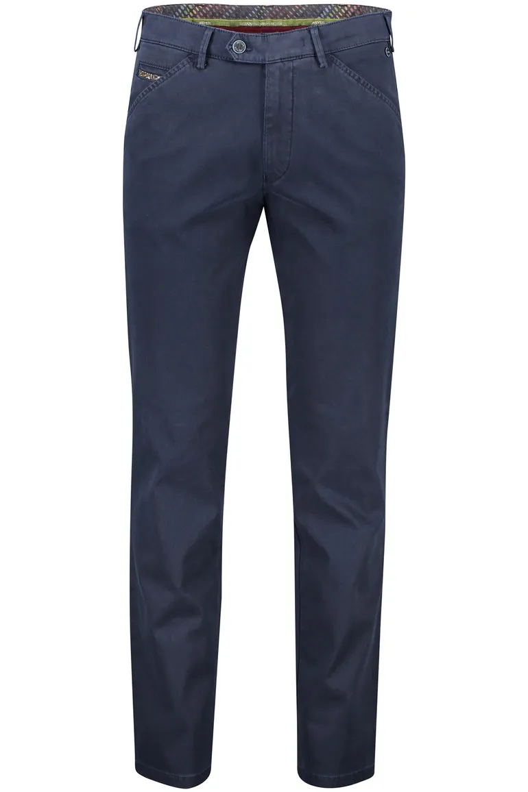 katoenen broek Meyer donkerblauw effen katoen, stretch Chicago