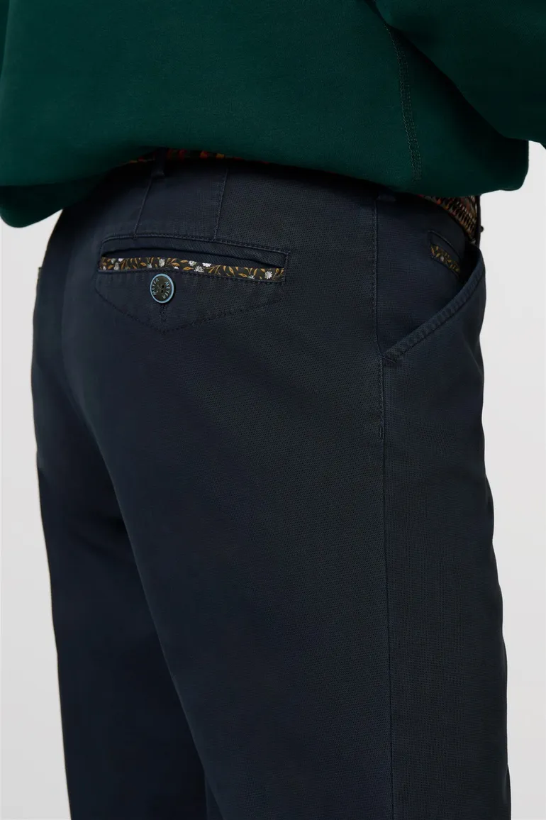 katoenen broek Meyer donkerblauw effen katoen, stretch Chicago