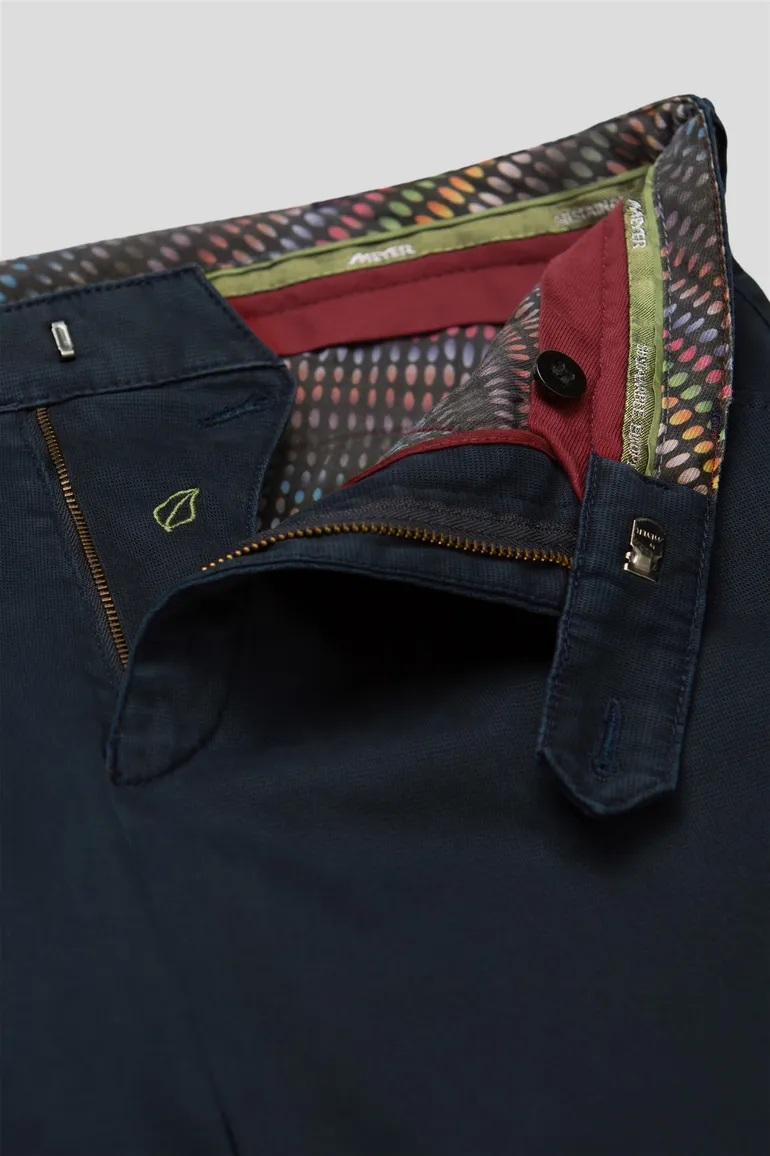 katoenen broek Meyer donkerblauw effen katoen, stretch Chicago