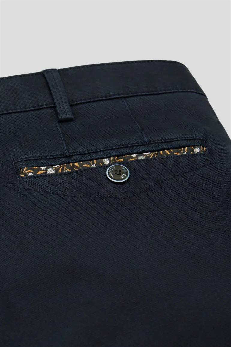 katoenen broek Meyer donkerblauw effen katoen, stretch Chicago