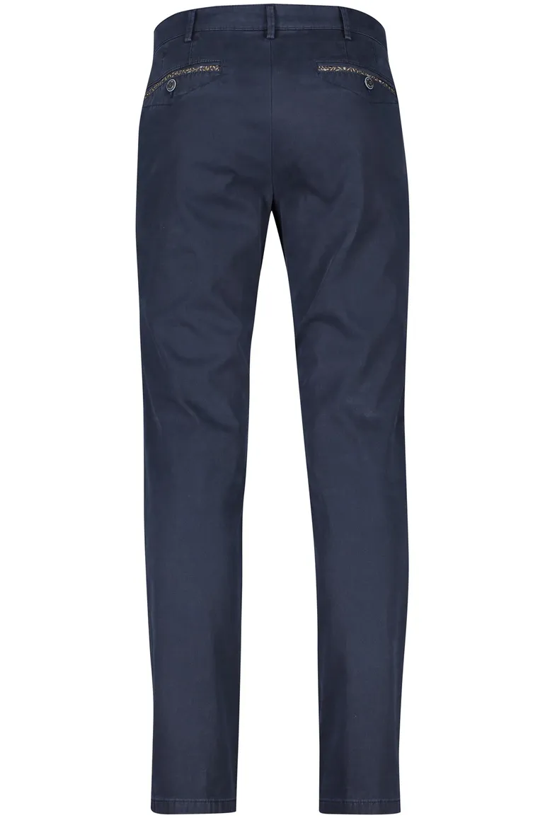 katoenen broek Meyer donkerblauw effen katoen, stretch Chicago
