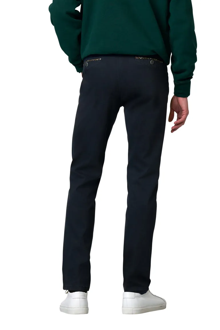 katoenen broek Meyer donkerblauw effen katoen, stretch Chicago